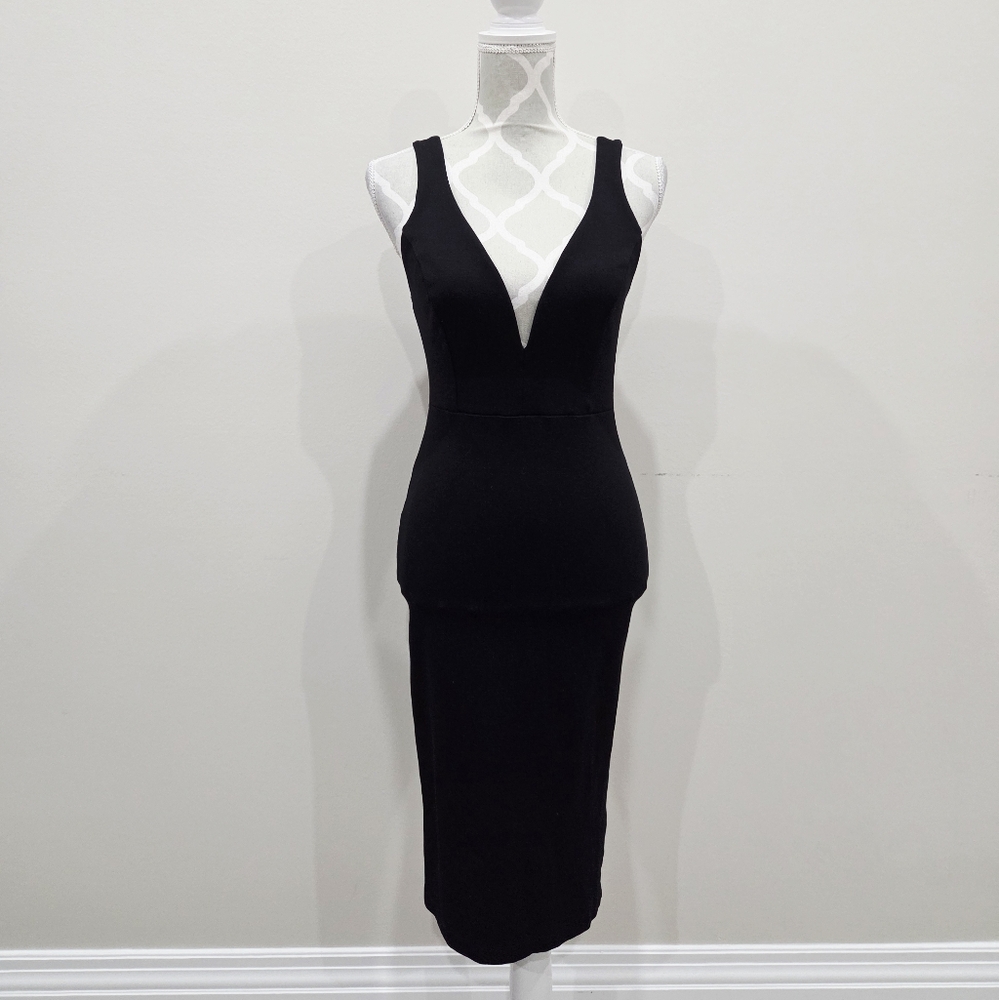 Room Service Black V-Neck Midi Dress